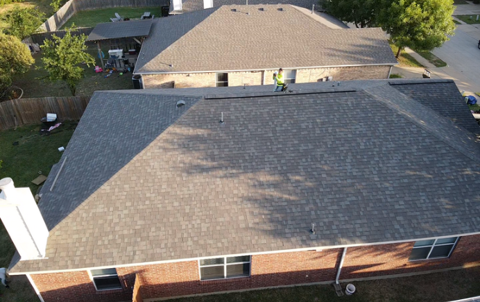 Aerial view of roof being inspected